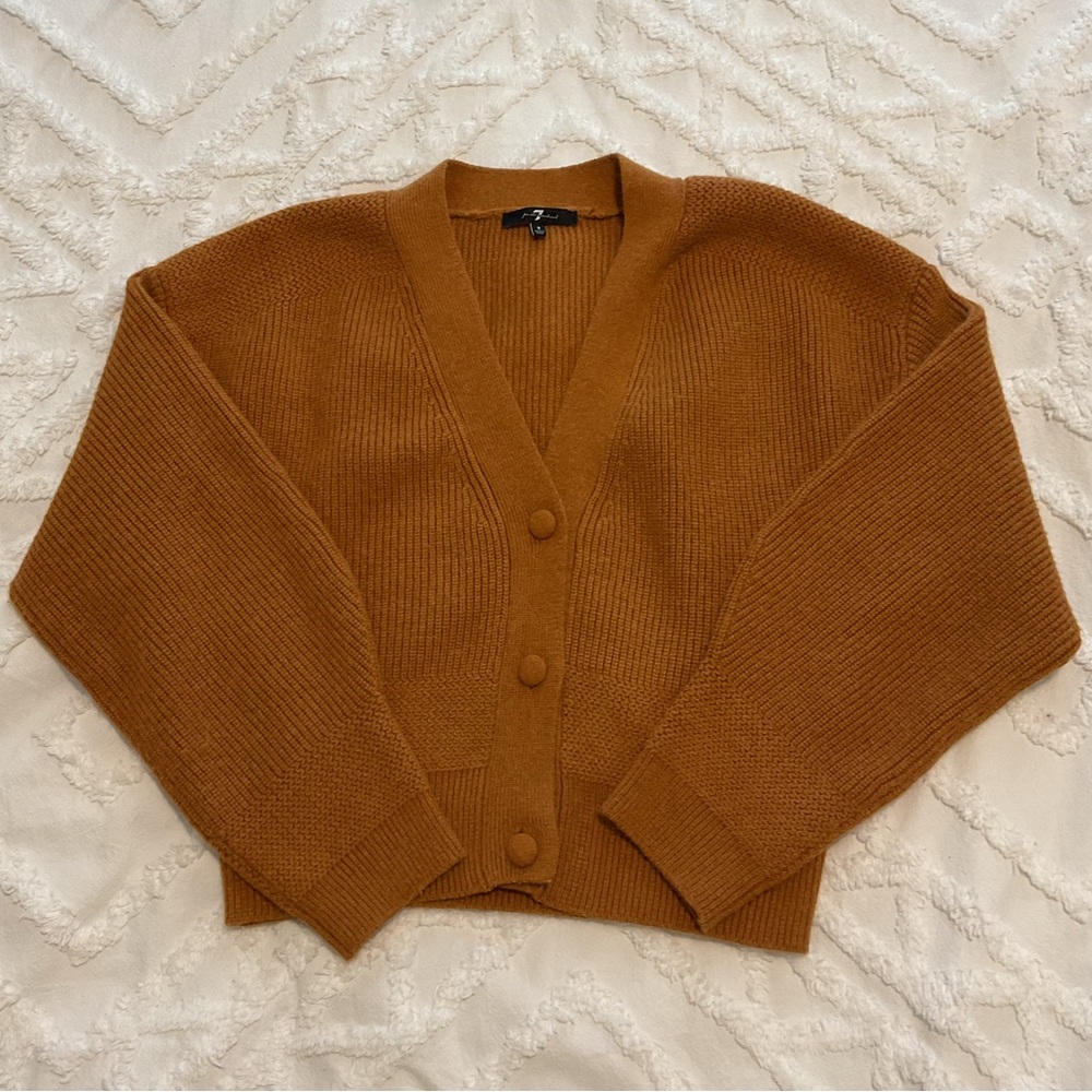 7 For All Mankind Rust Brown Button-Front Cropped Cardigan